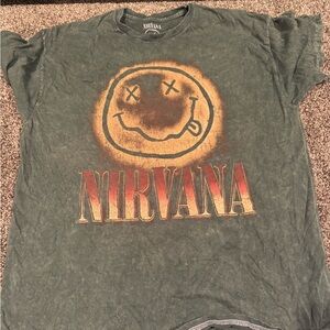 NIRVANA Distressed Tee in Green and Gold